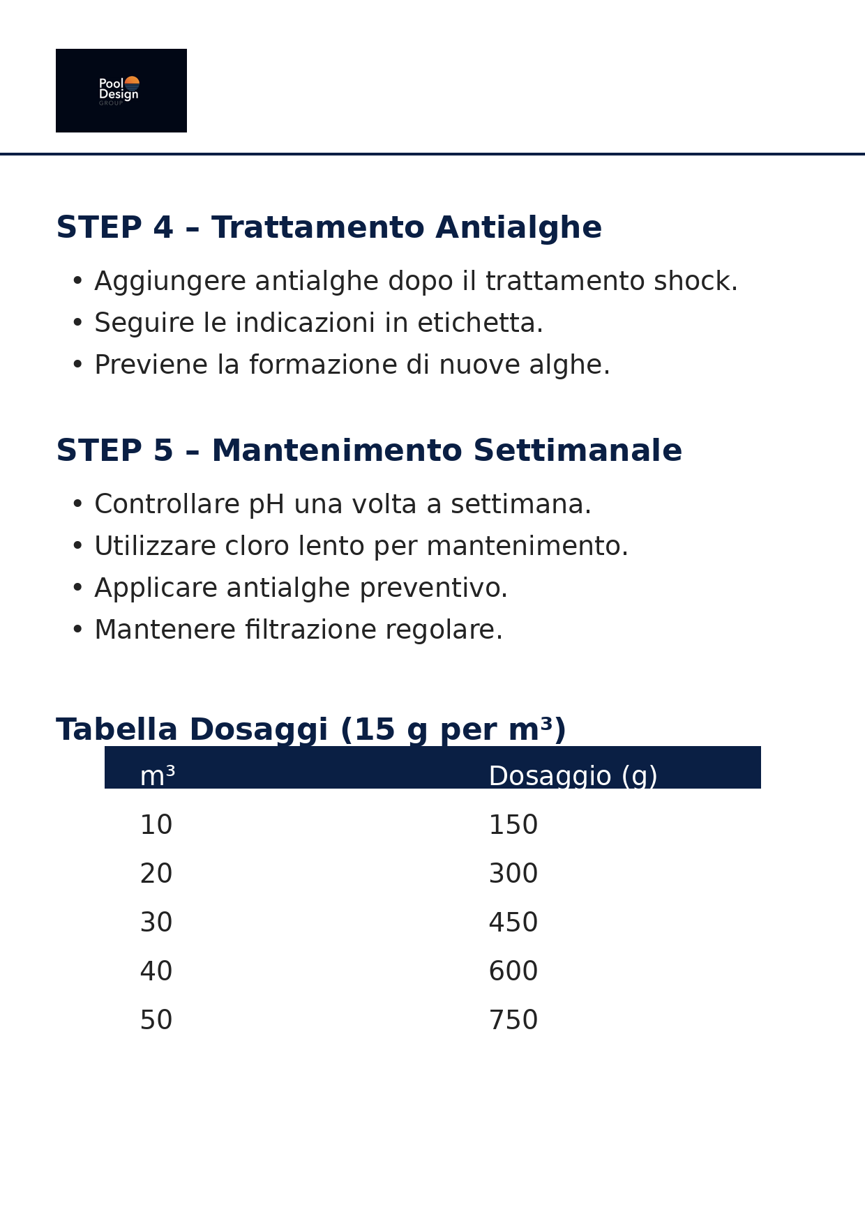 Kit Apertura piscina
Per piscine da 10 a 50 m³