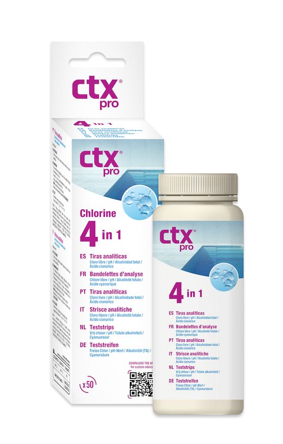 CTX 4 in 1   Strisce analitiche per misurare Cloro  / pH / Alcalinità / Acido cianurico