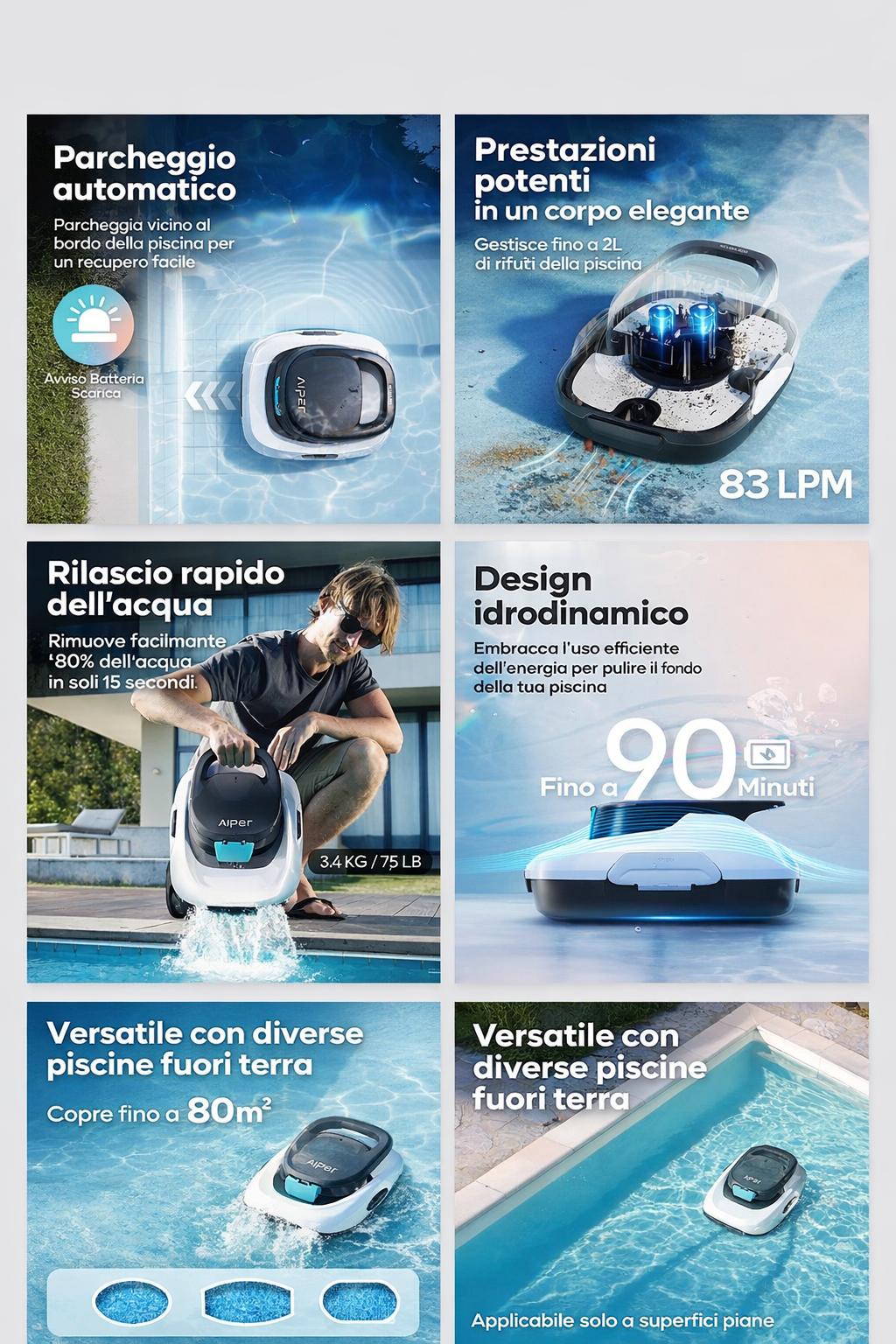 ROBOT PISCINA SENZA FILI AIPER SCUBA 800 - PULIZIA AUTOMATICA